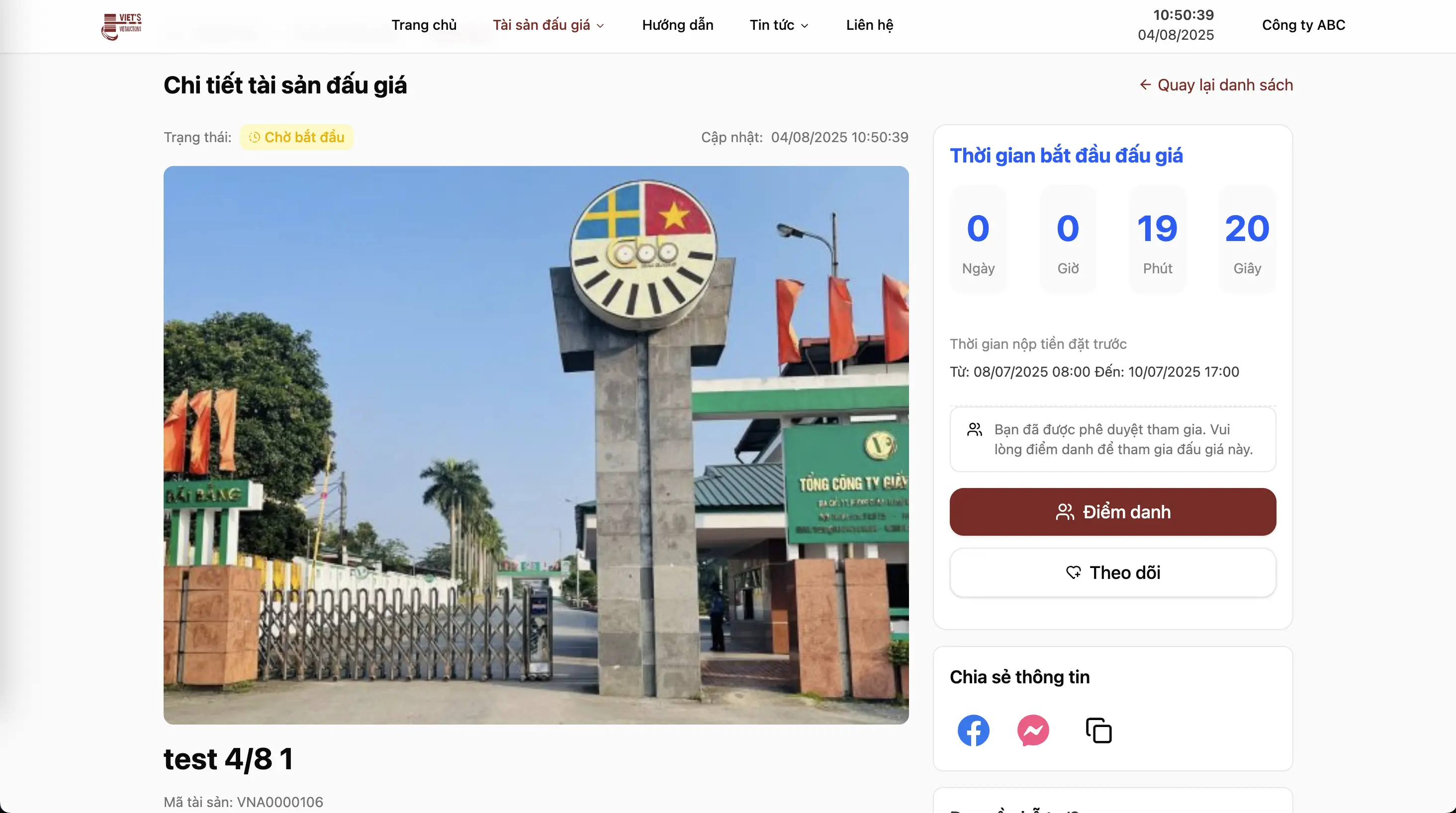 Check-in for auction