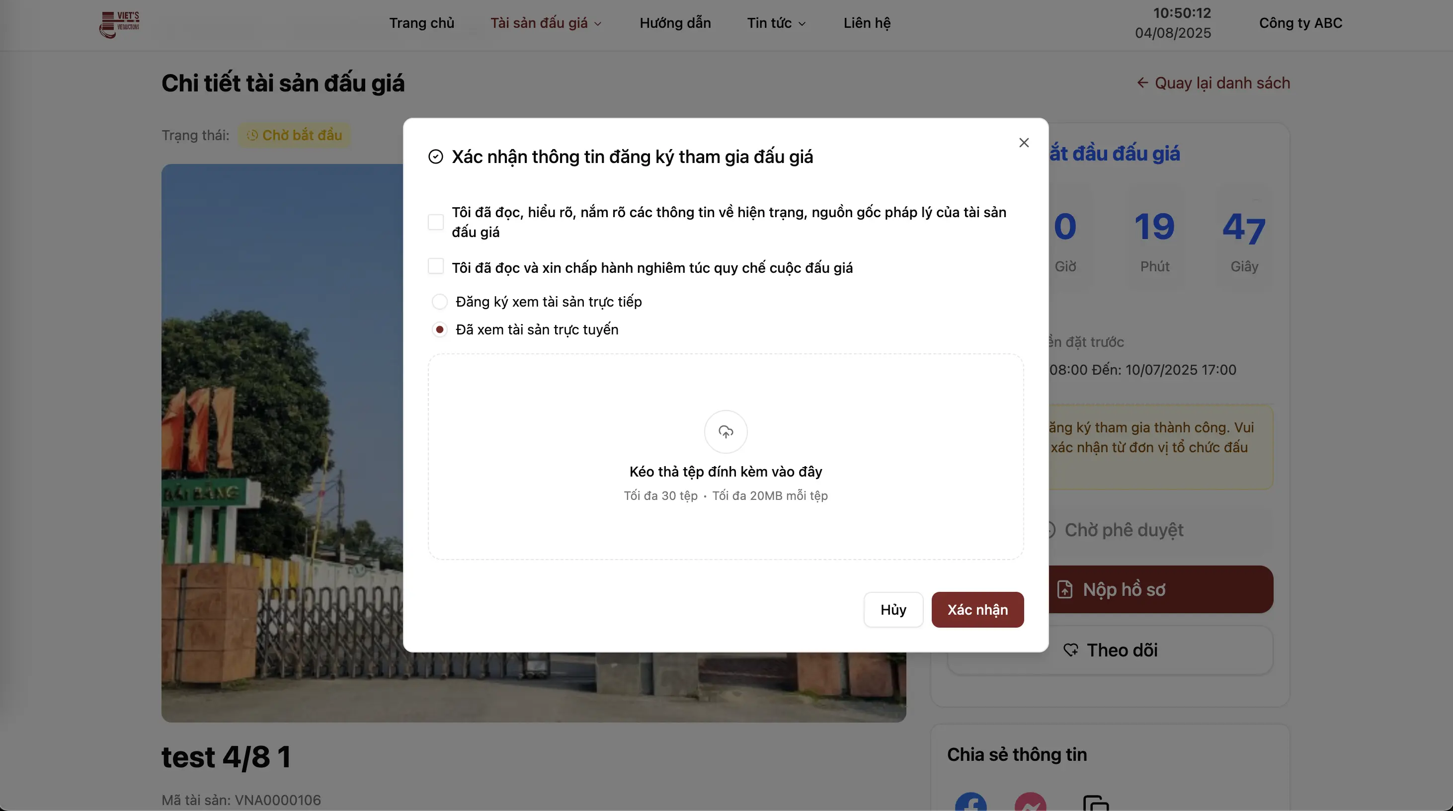 Submit auction documents